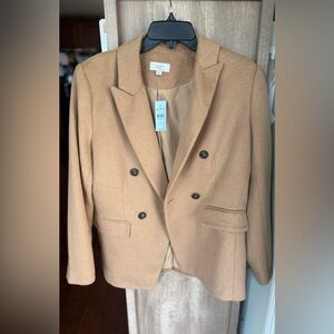 LOFT Camel Double-Breasted Wool-Blend Blazer